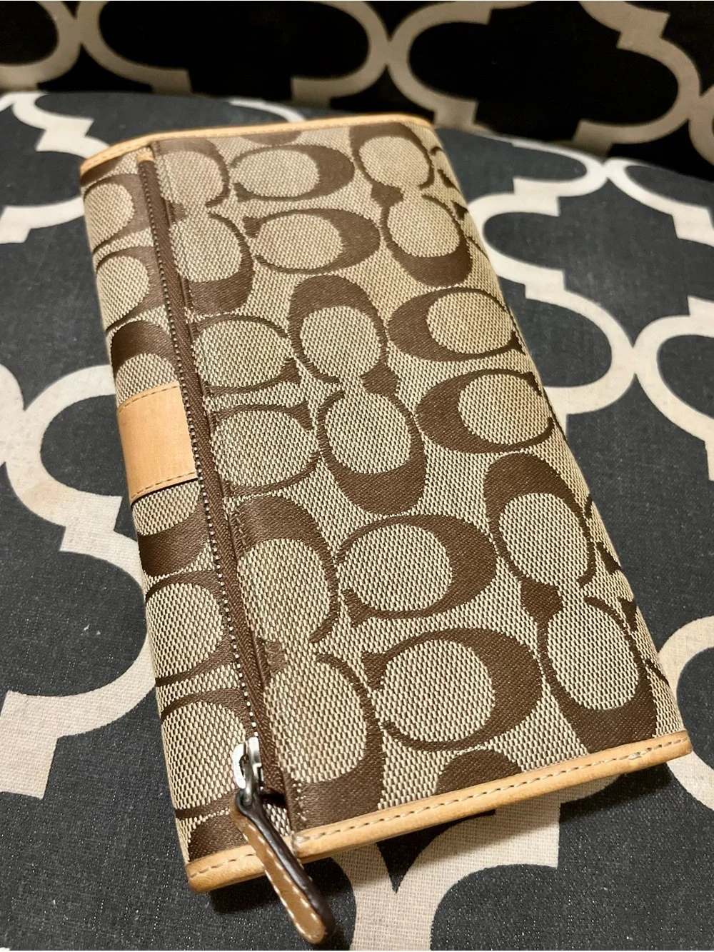 Coach Brown & Tan Signature Canvas large Wallet and checkbook set